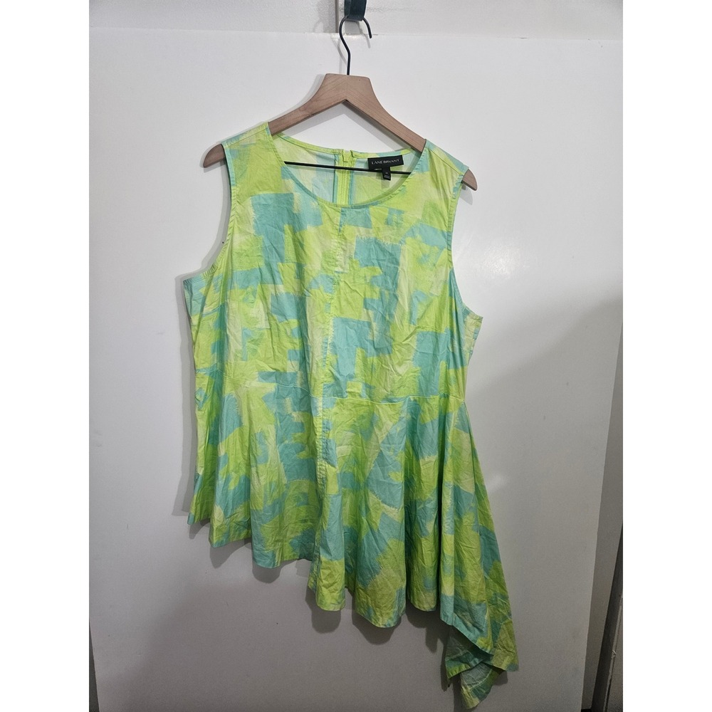 Lane Bryant Lime Green Aqua Abstract Sharkbite‎ Hem Sleeveless Top Size 20